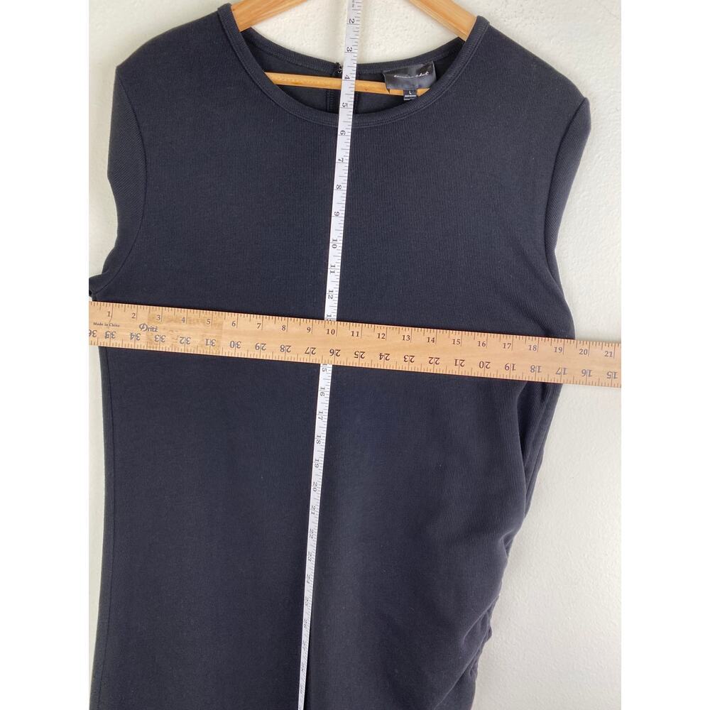 Line & Dot Ratha Ribbed Midi Dress Black Drawstring Side Slit Large - Picture 13 of 14